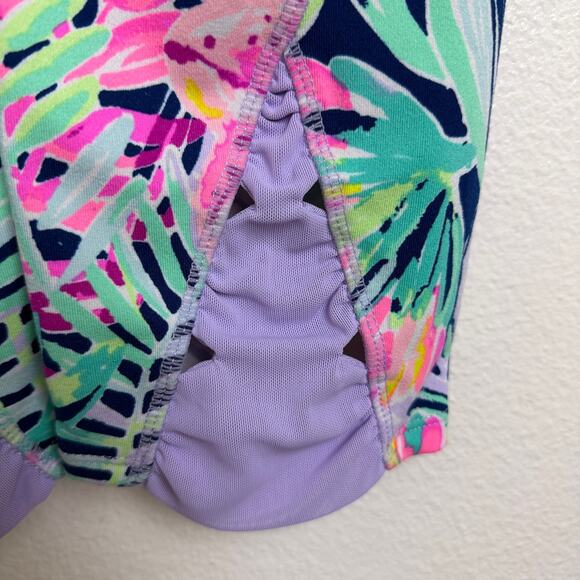 Lilly Pulitzer Luxletic Anika Weekend Leggings XS Green Pink Floral Yoga Crop - Picture 6 of 13
